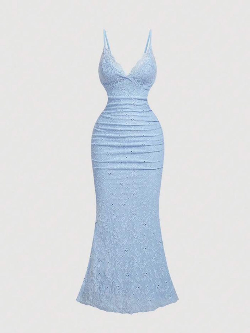 Blue Lace Spaghetti-Strap Maxi Dress